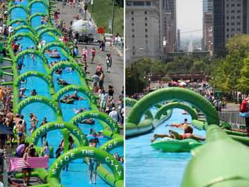 Anuncio publicitario durable del Pvc del tobogán acuático inflable gigante divertido del verde los 300m de largo